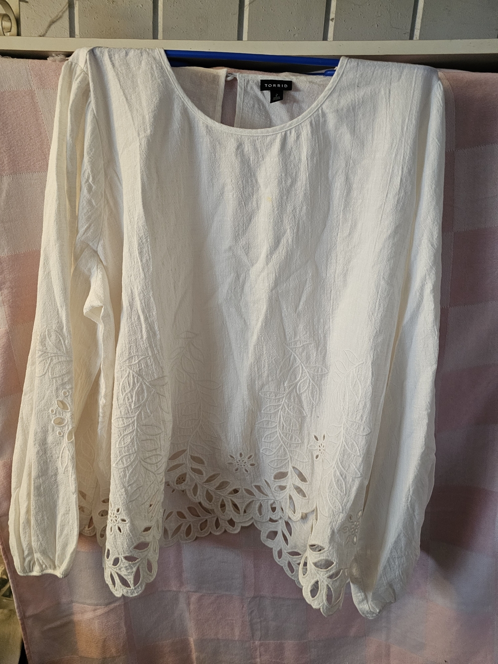 Torrid Cream Eyelet Hem Long Sleeve Top